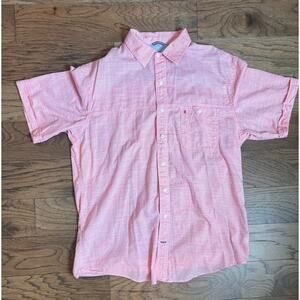 IZOD‎ Mens Short Sleeve Button Down Shirt Peach / Pink Casual